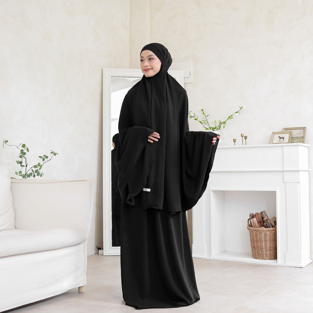 Ferwa Mukena Crinkle Airflow 3in1 Black