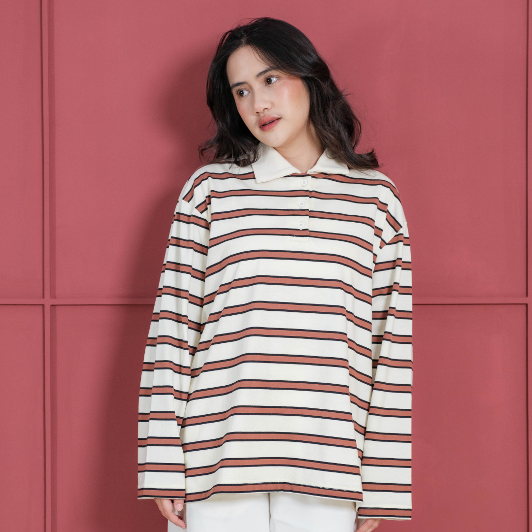 Fadma Polo Stripe Shirt Creamy