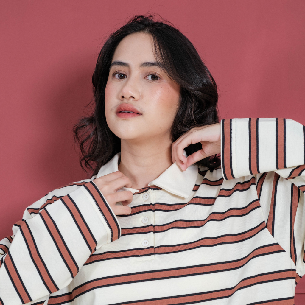 Fadma Polo Stripe Shirt Creamy